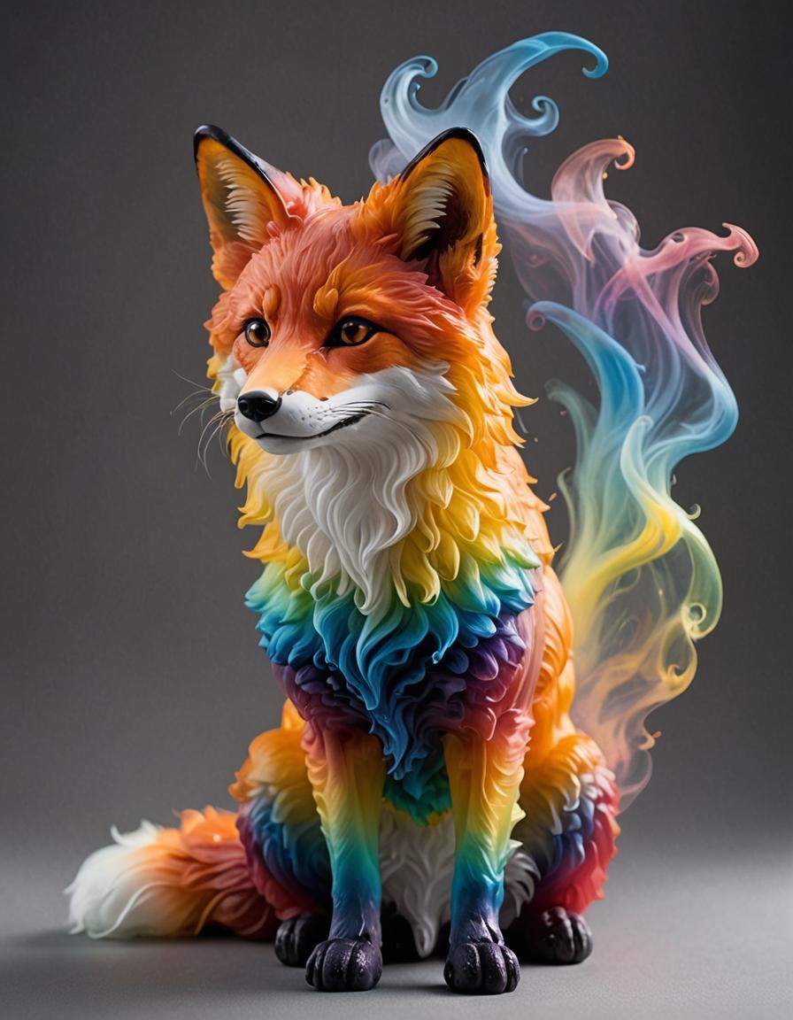 Ethereal Rainbow Fox Made of Smoke