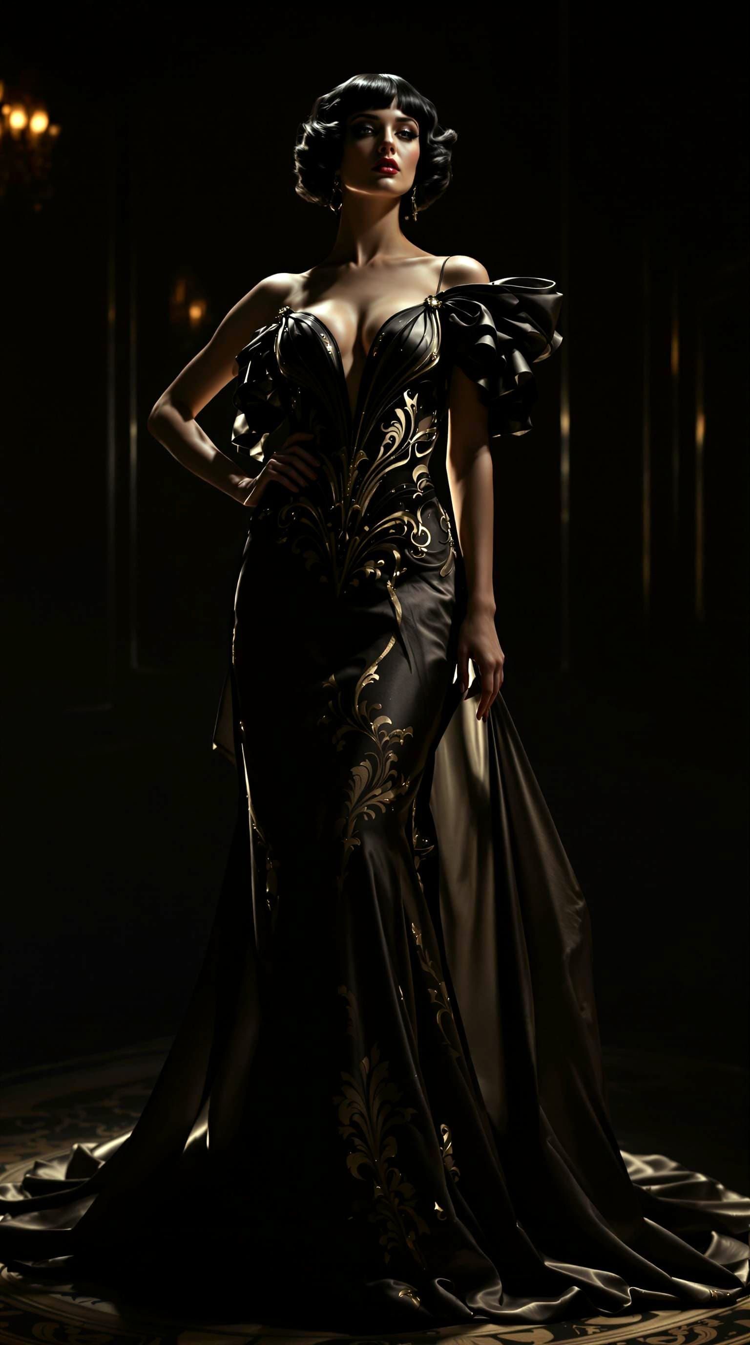 Glamorous 1920s Couture Diva in Art Deco Gown