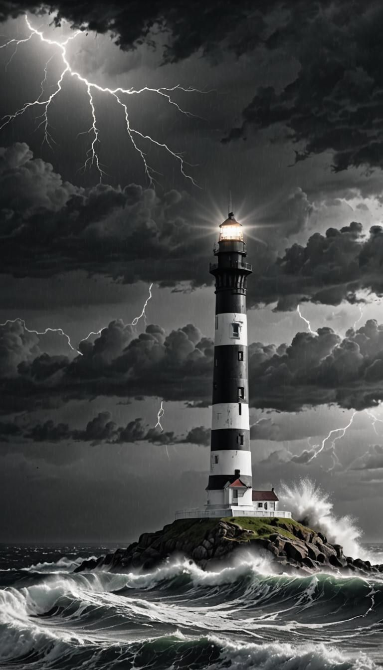 Dramatic Lighthouse on Stormy Coastline in Hyperrealism
