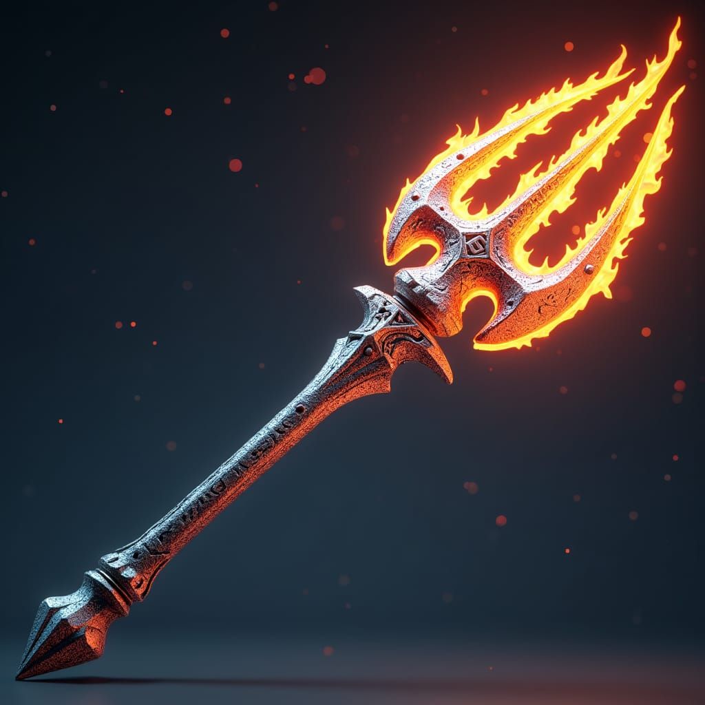 Flaming Fantasy Trident in Anime Style