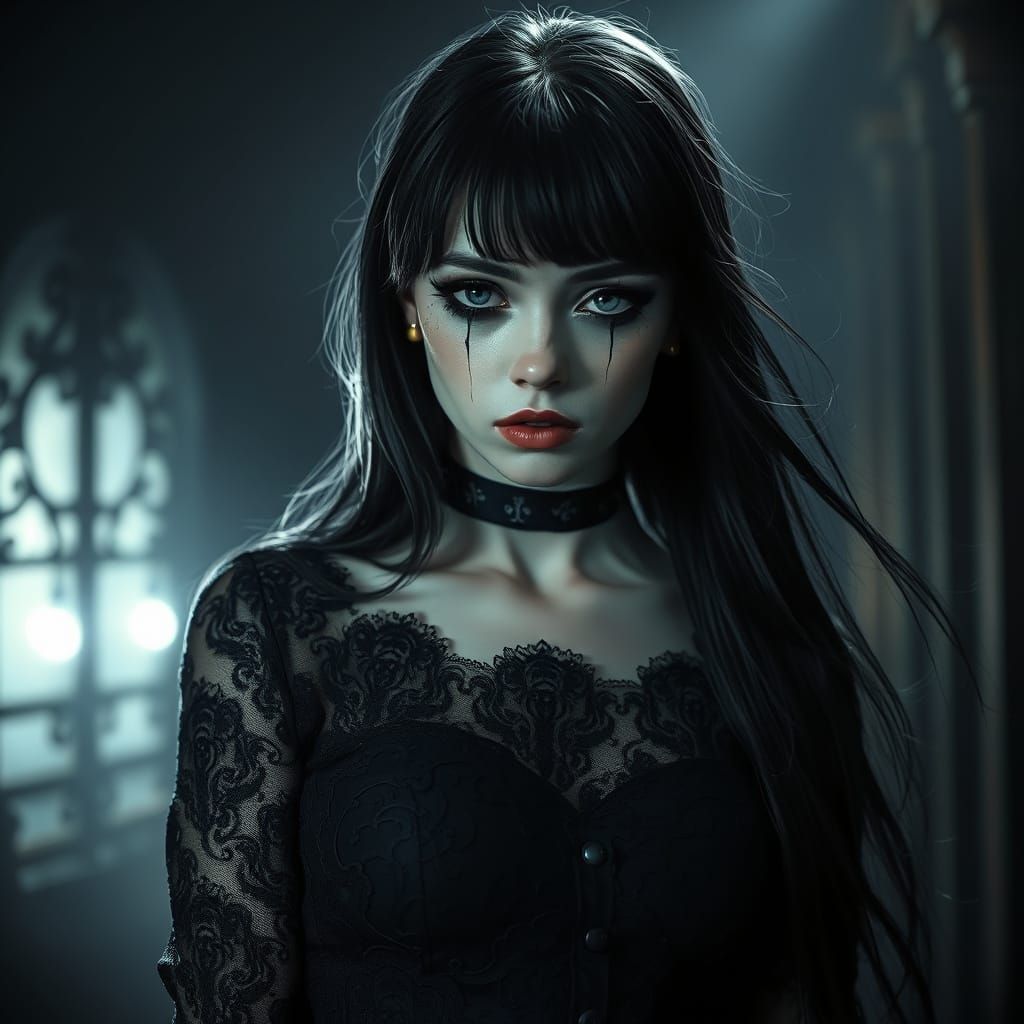 Gothic Woman with Black Tears: Surreal Photorealistic Portra...