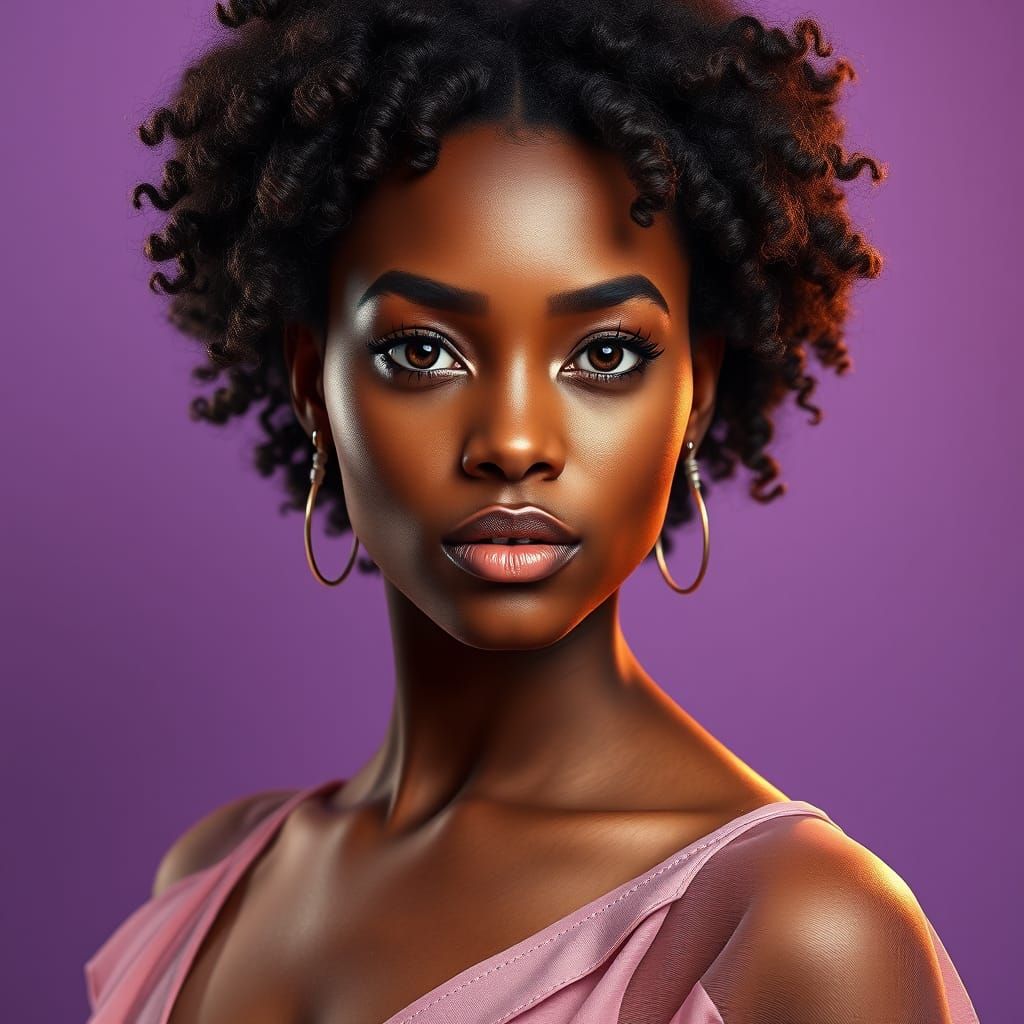 Ethereal Afro Descent Woman in Rich Purple Hues