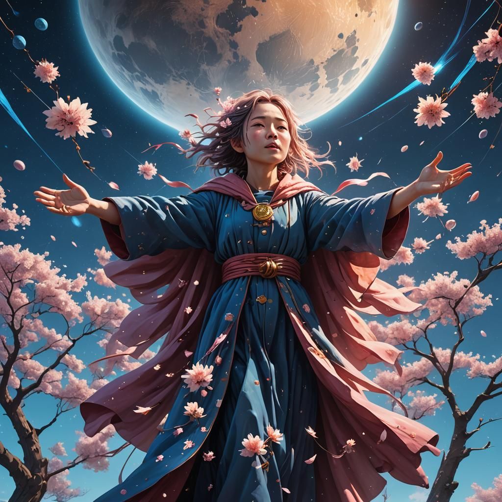 Celestial Being Surrounded by Planets in Digital Matte Paint...