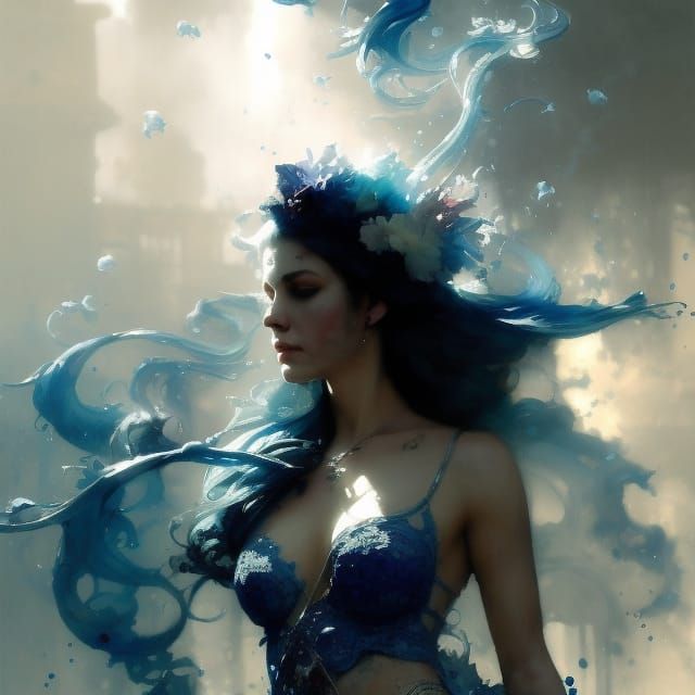 Blue Lace Agate Baroness Portrait in Art Nouveau Style