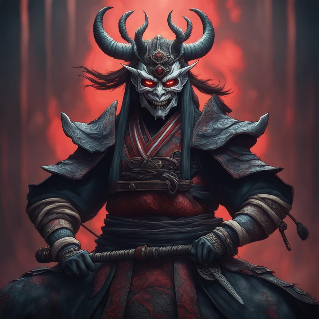 Ghost Demon Samurai with Oni Mask in Detailed Matte Painting