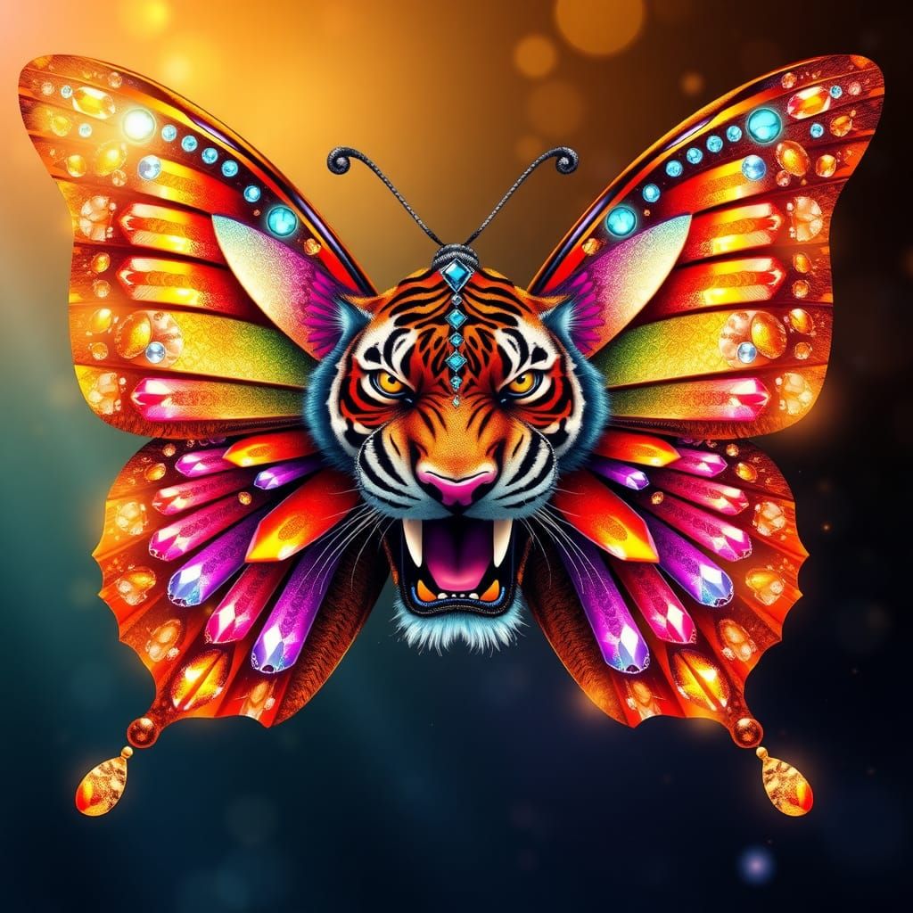 Tiger Roaring Inside Butterfly Illustration