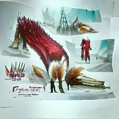 Crimson Fox with Porcupine Quills Concept Art