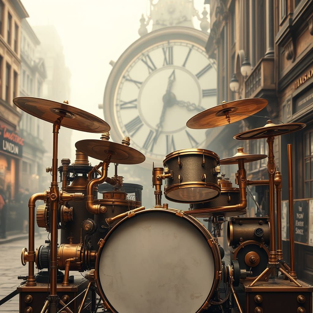 Industrial Drum Set in Steampunk Engine Style
