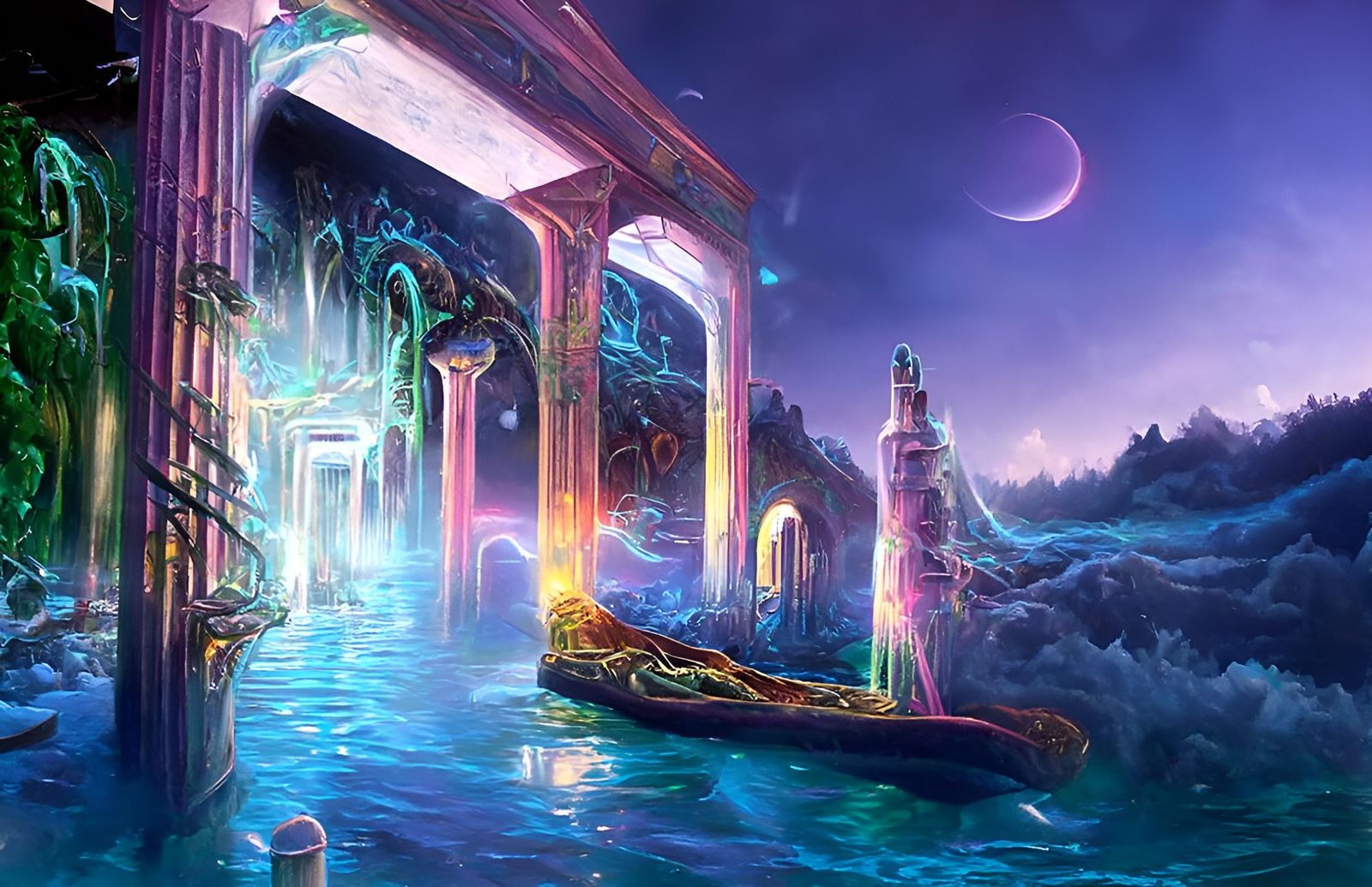 Neon Fantasy Tavern Cellar in Digital Art Style