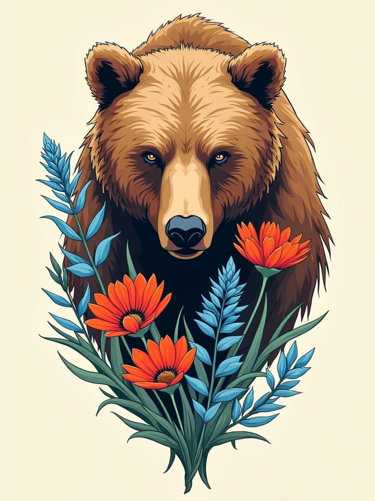 Modern Bear Tattoo in Golden Ratio Composition