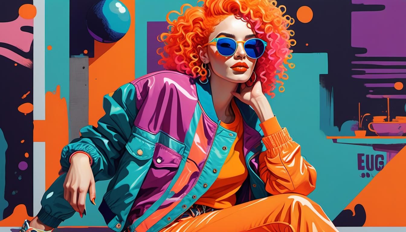 Fashionable Woman with Neon Hair in Modern Illustration