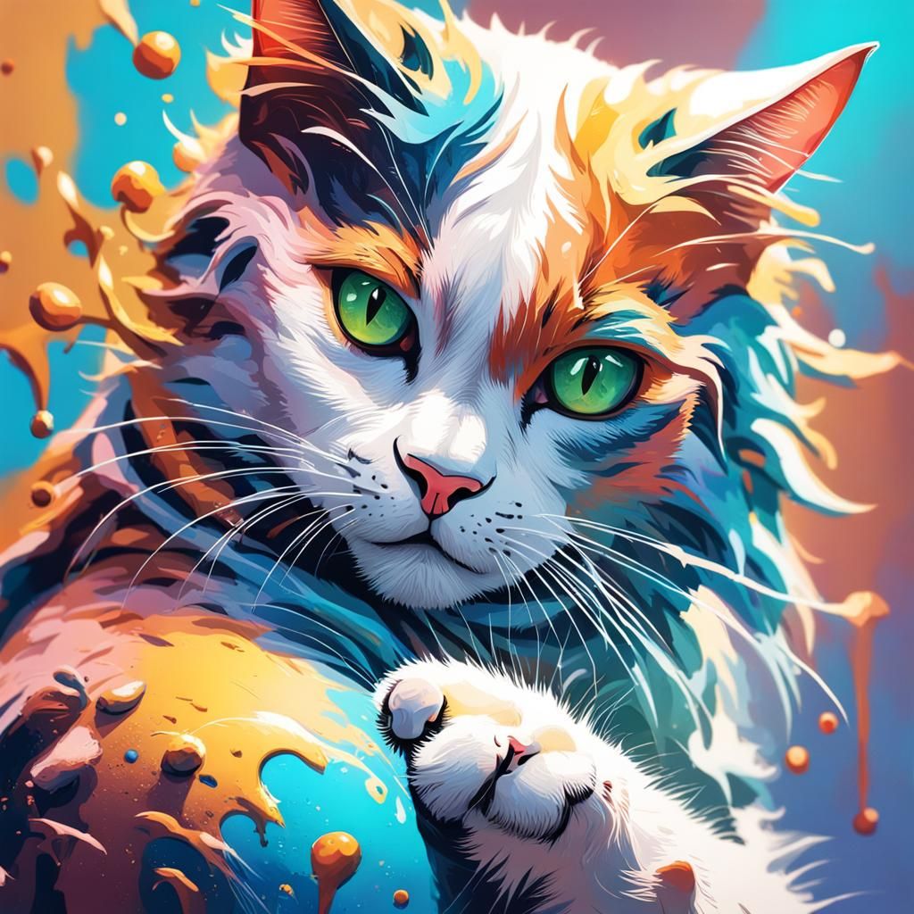 Hyperrealistic Cat Plays with Owner: Splash Art