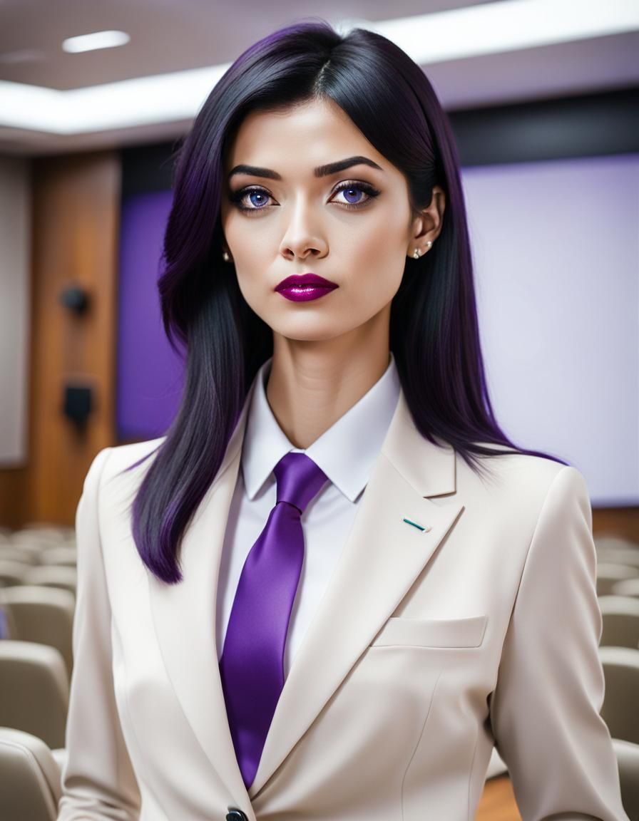 Girl in Cream Suit at Conference