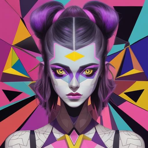 Neon Demon Cubist Portrait with Gold Jewelry