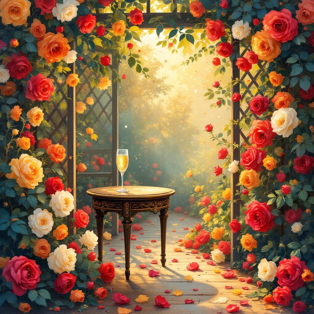 Rose-Filled Gazebo in Neo-Impressionist Style