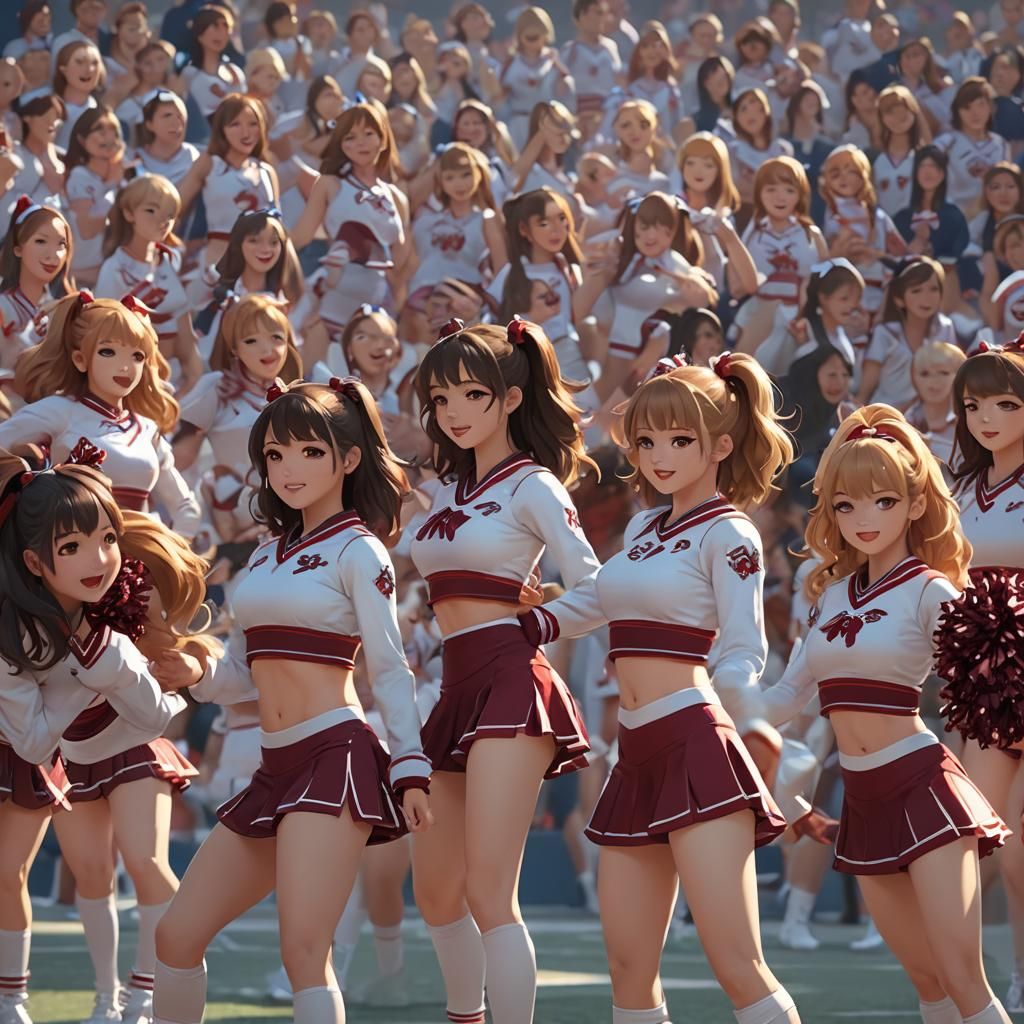 Anime Cheerleaders in Detailed 3D Art Style