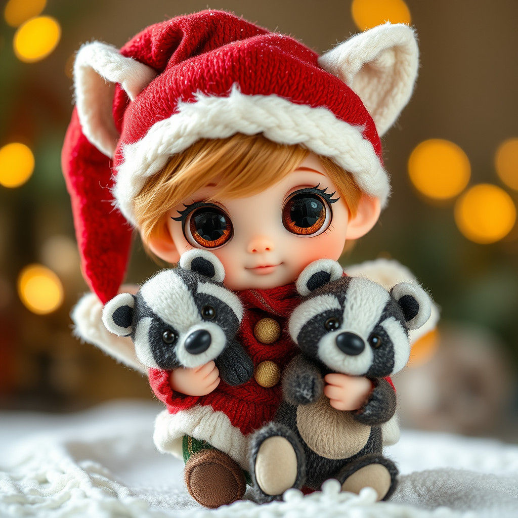 Cute Christmas Pixie Doll with Badger Plush