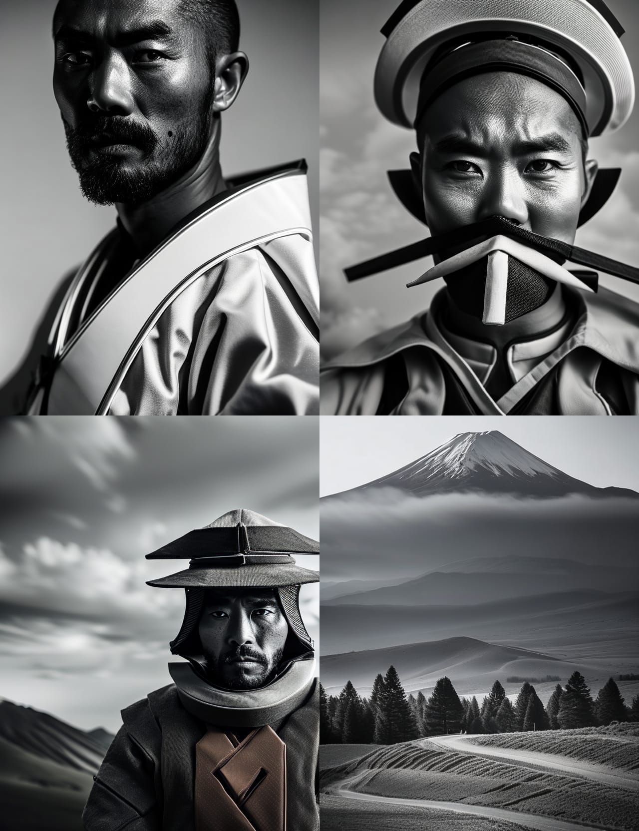 Astronaut Samurai Portrait with Mount Fuji Landscape