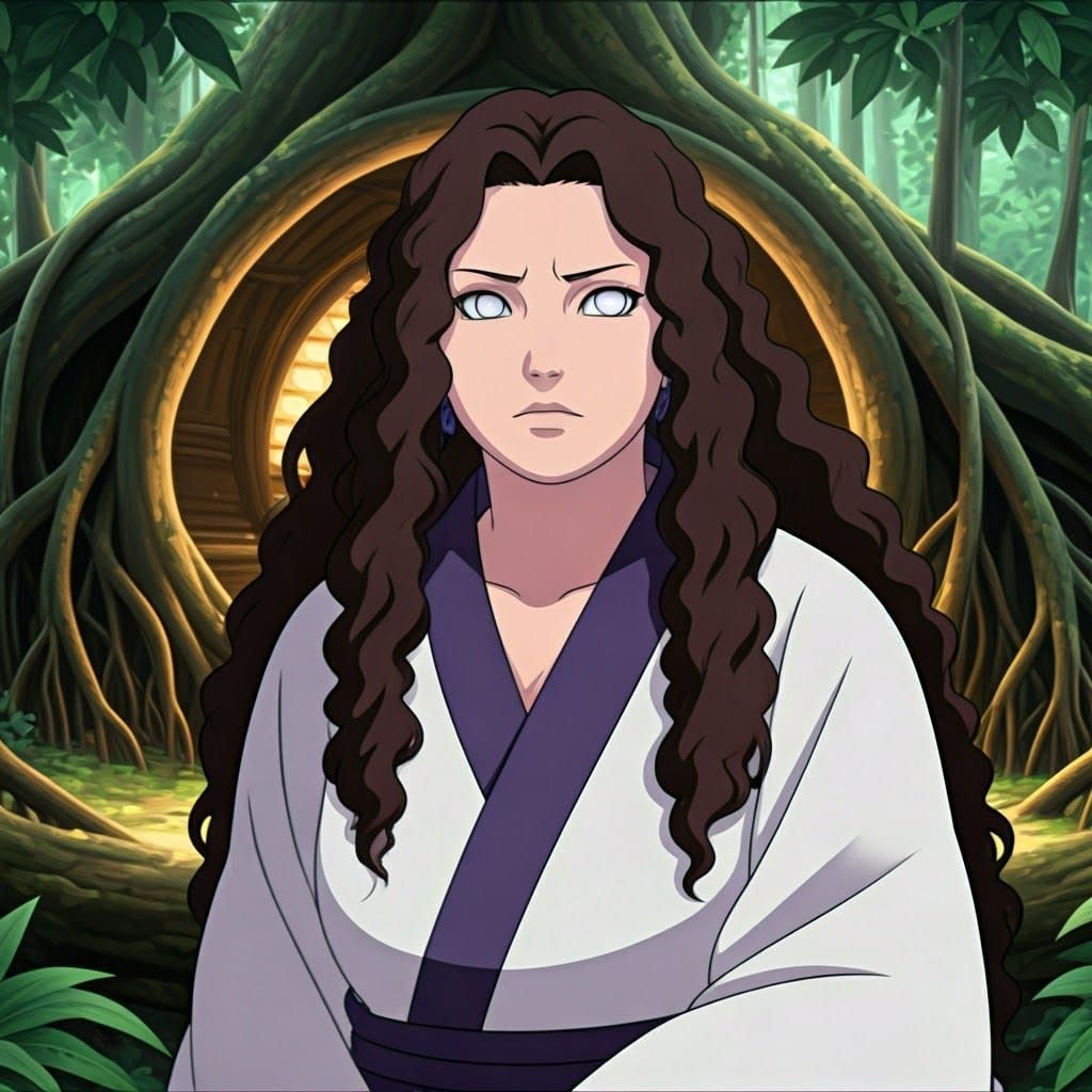 Surreal Plus-Size Hyuga Woman in Cozy Woodland Home