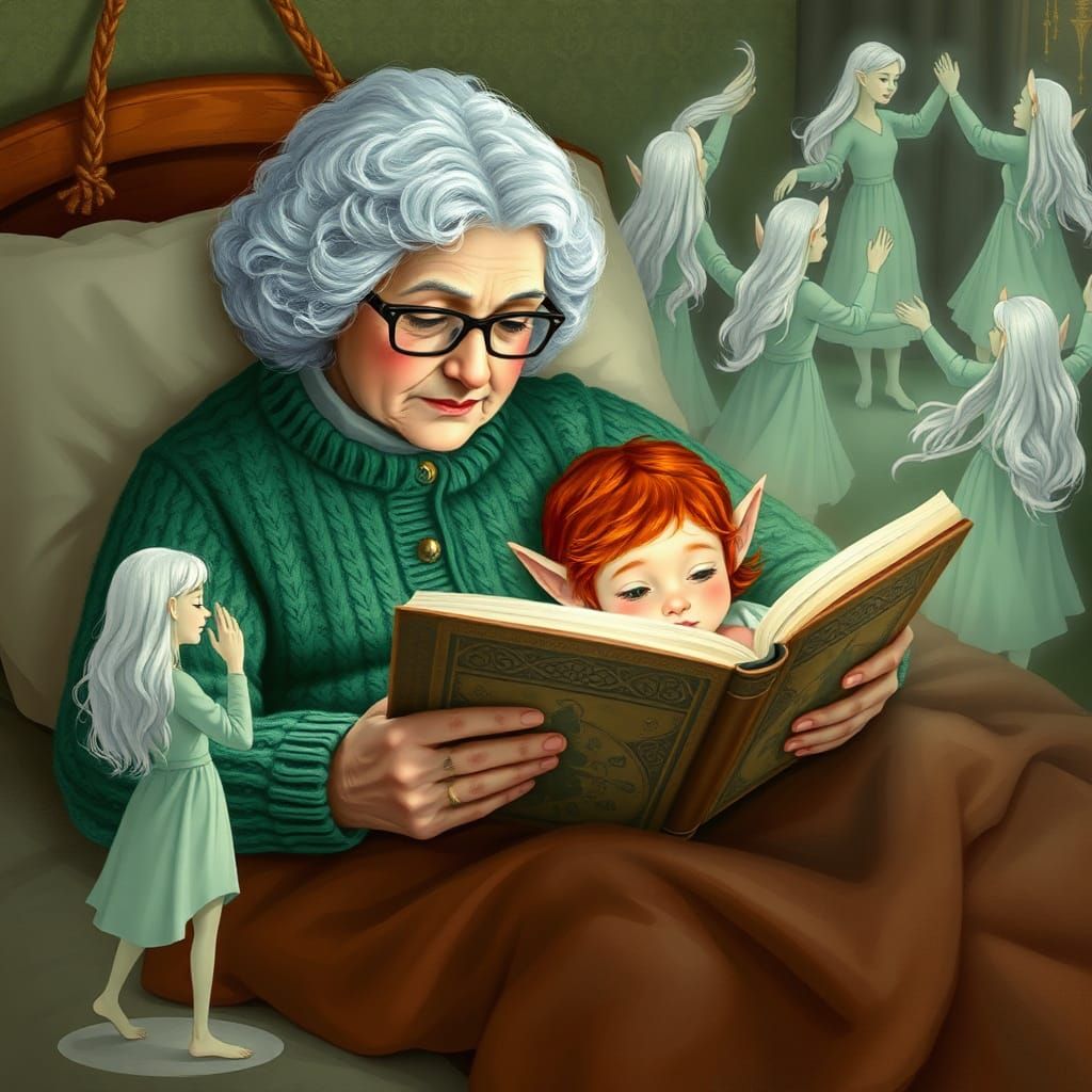 Enchanting Grandmother Reading to Elf Child