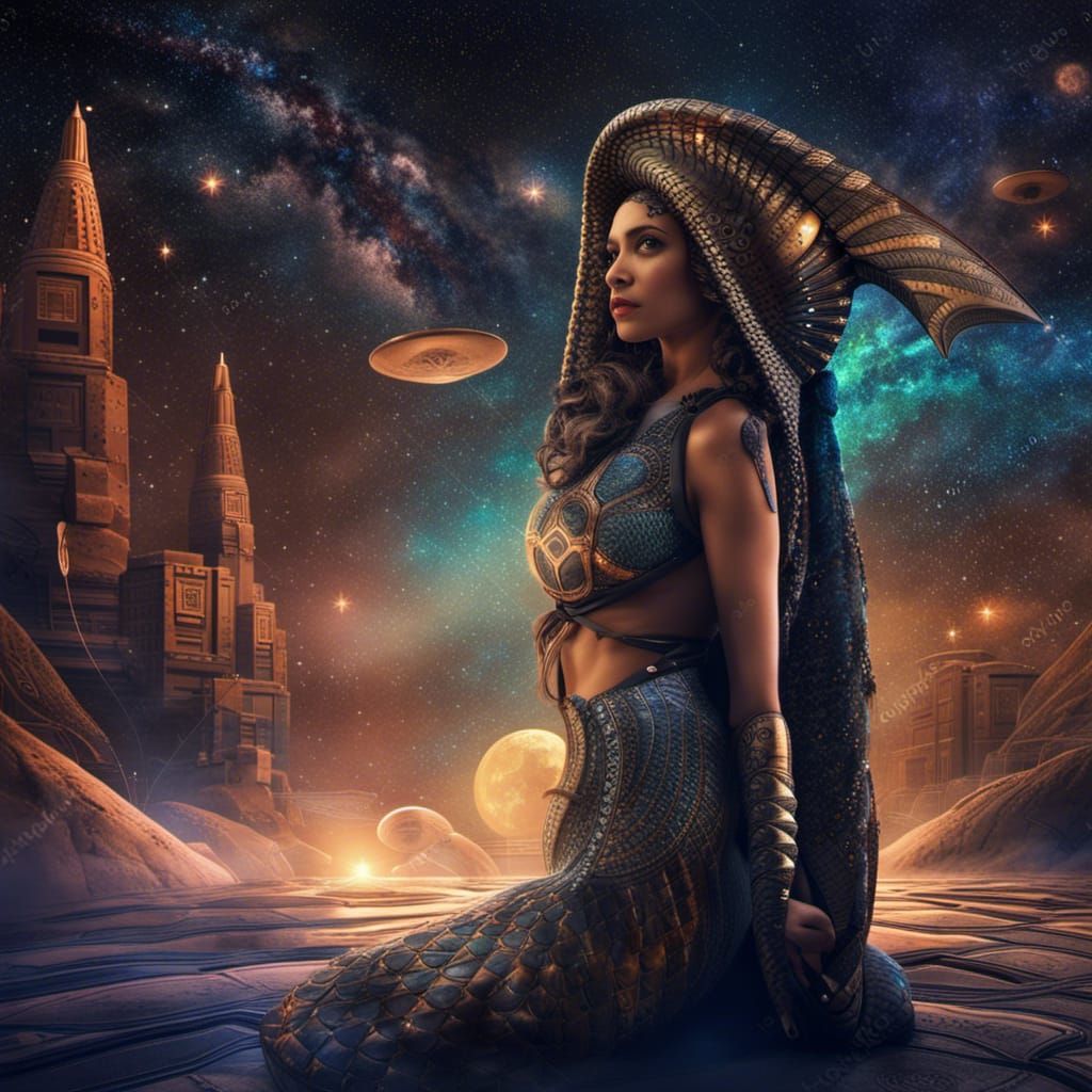 Egyptian Mermaid in Technological Shamanic Style