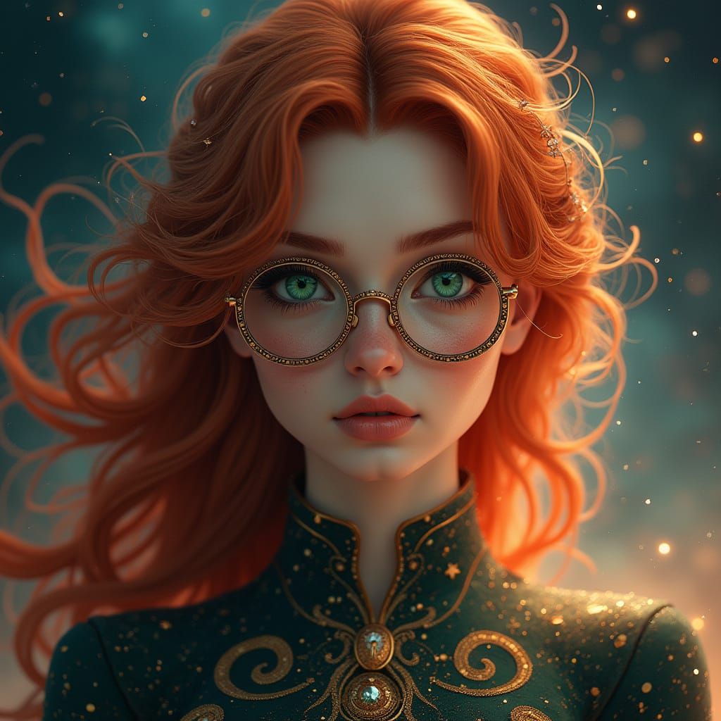Cosmic Redhead Portrait in Dark Fantasy Style