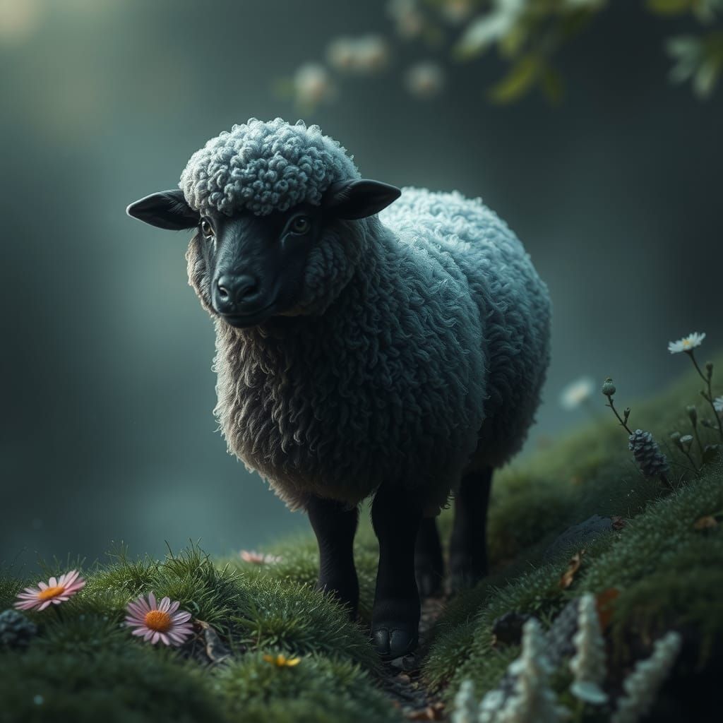 Ethereal Black Sheep in the Mist