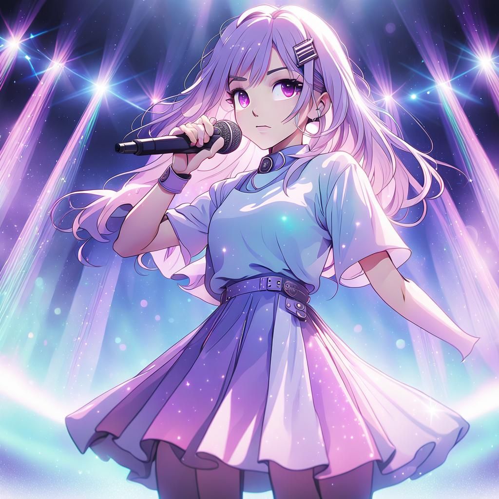 Vibrant K-Pop Singer Anime Illustration