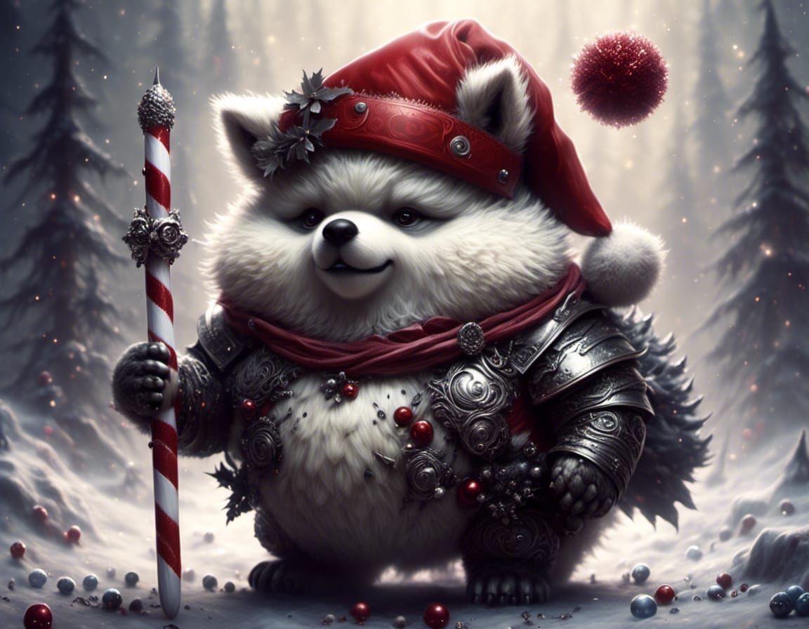 Cute Wolf Pup Knight with Candy Cane Sword
