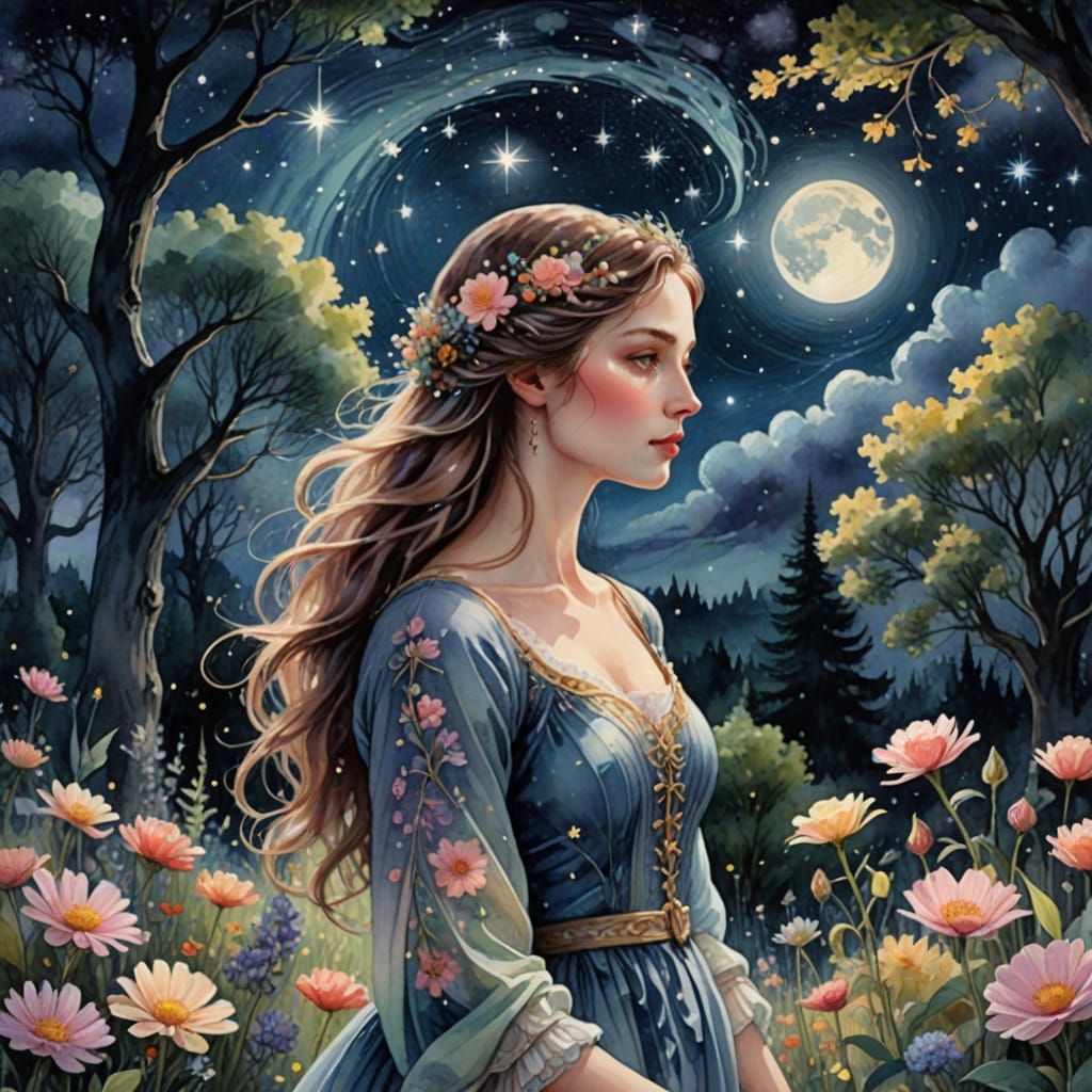 Ethereal Garden Scene in Whimsical Watercolour