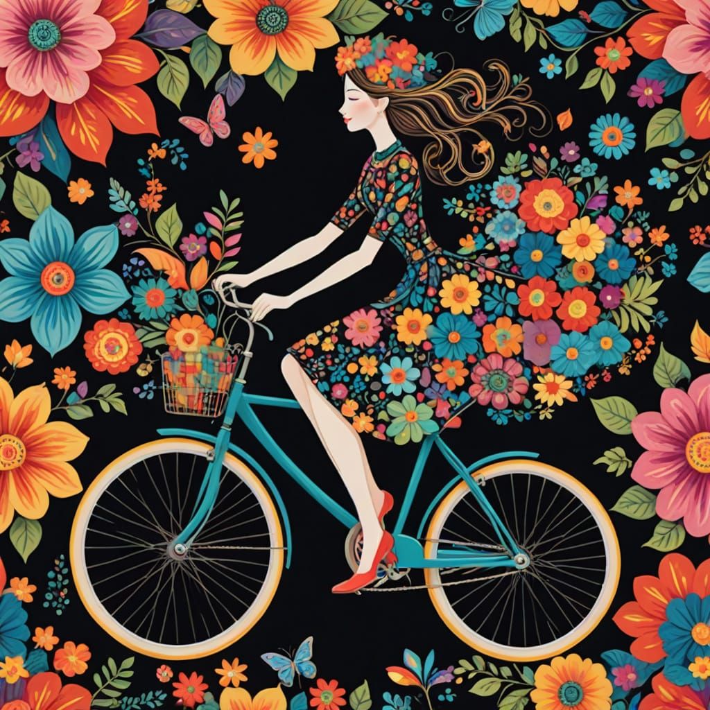 Enchanting Cyclist with Abstract Bouquet Formation