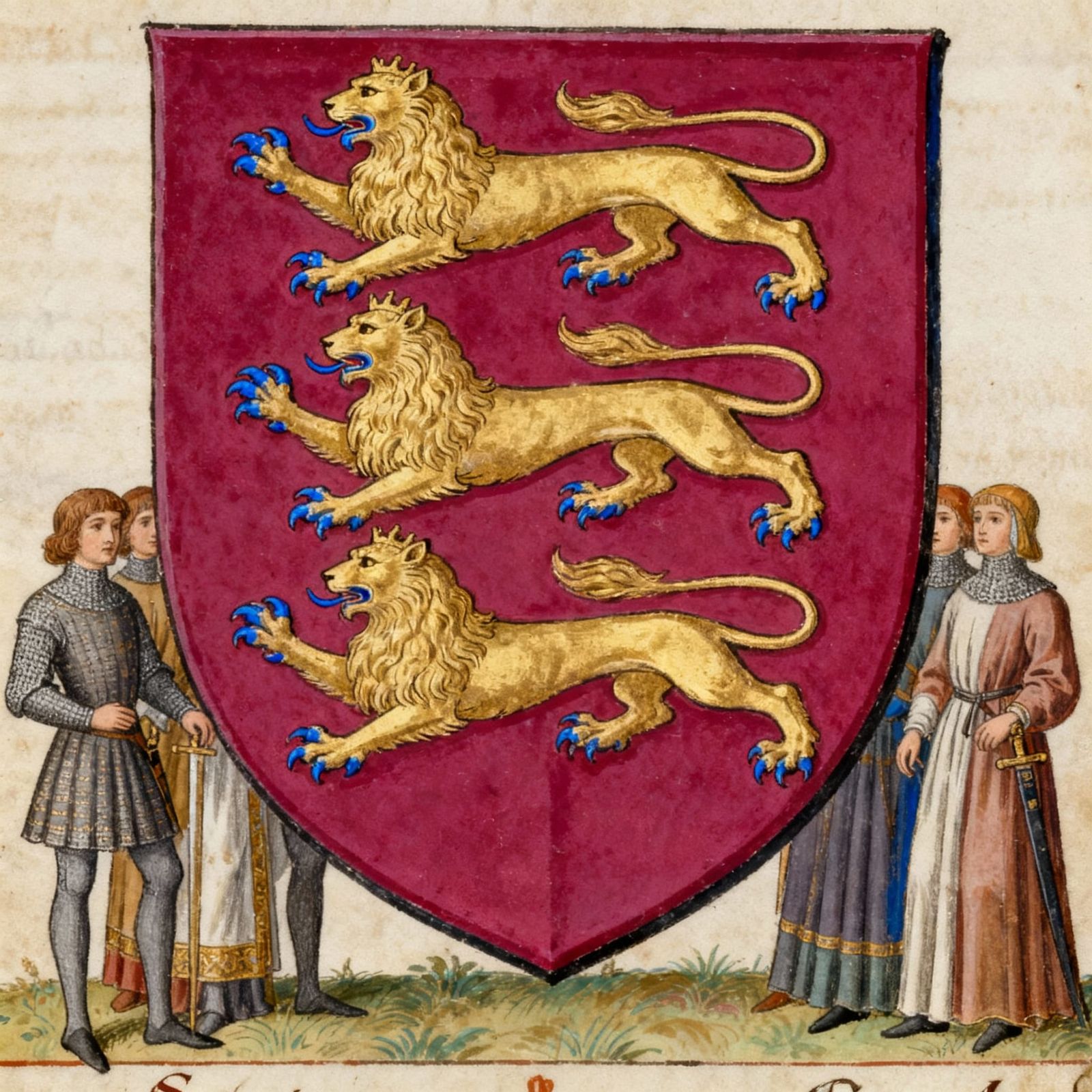 Norman Lord Heraldic Crest with Lions and Saxon Subjects