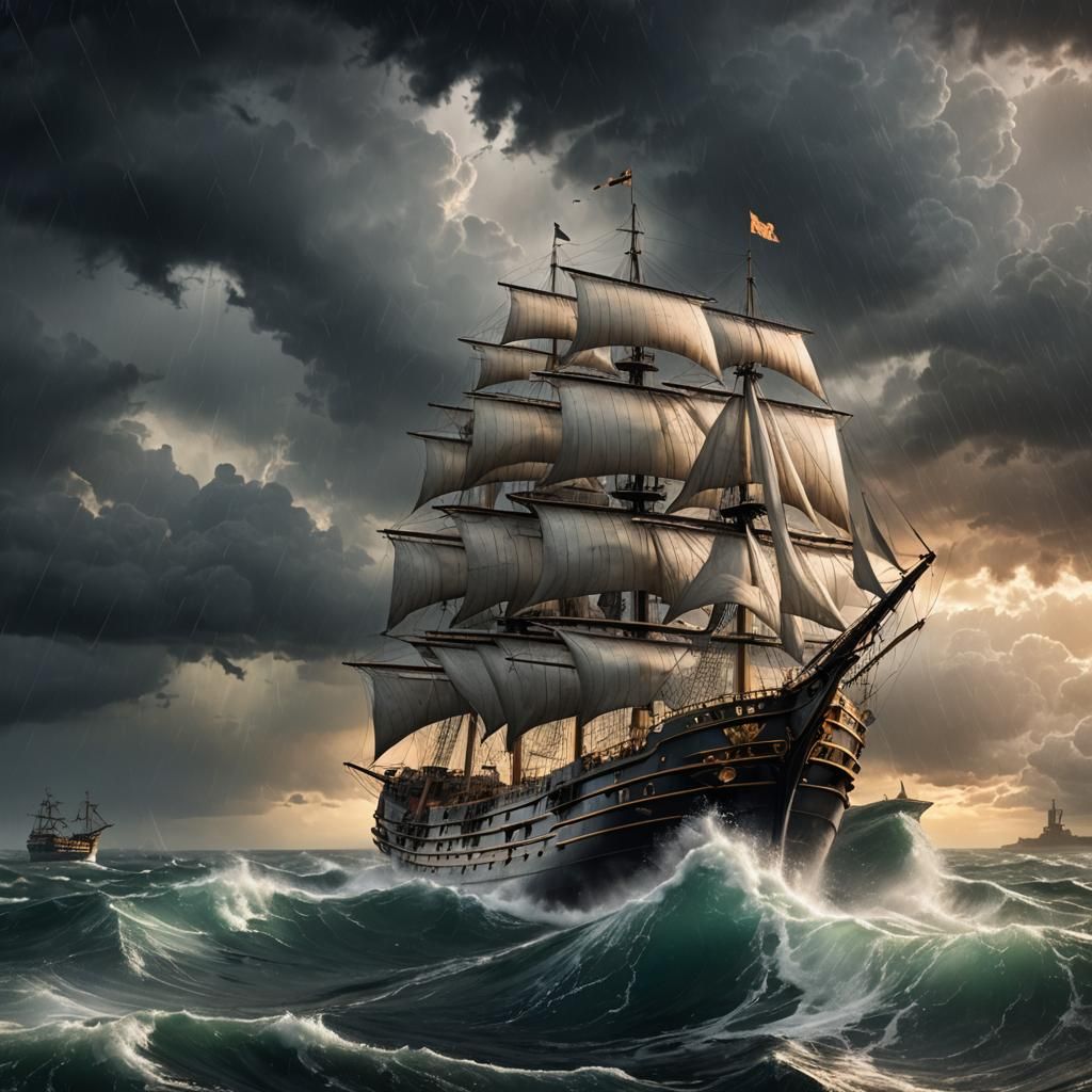 Gothic Ship Concept Art on a Turbulent Sea