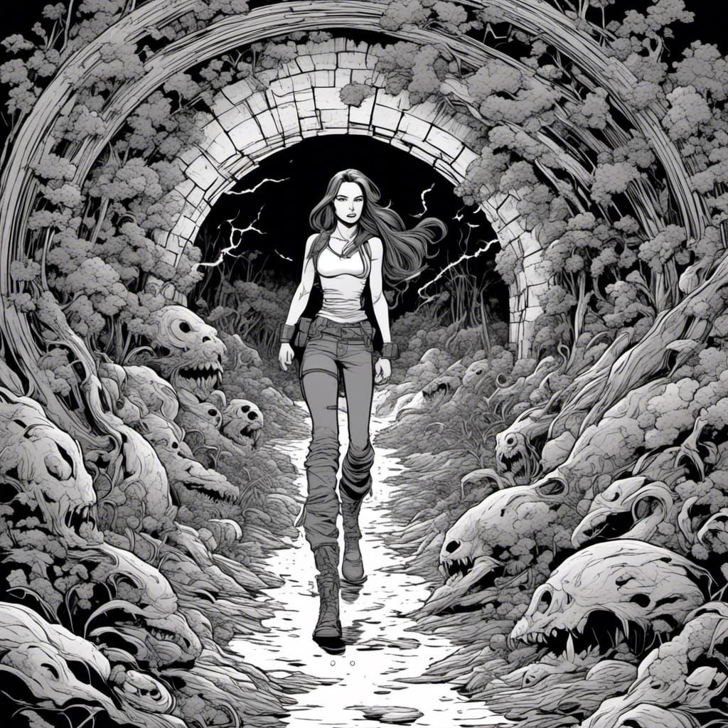 Flamethrower Light at Tunnel End in Comic Book Style