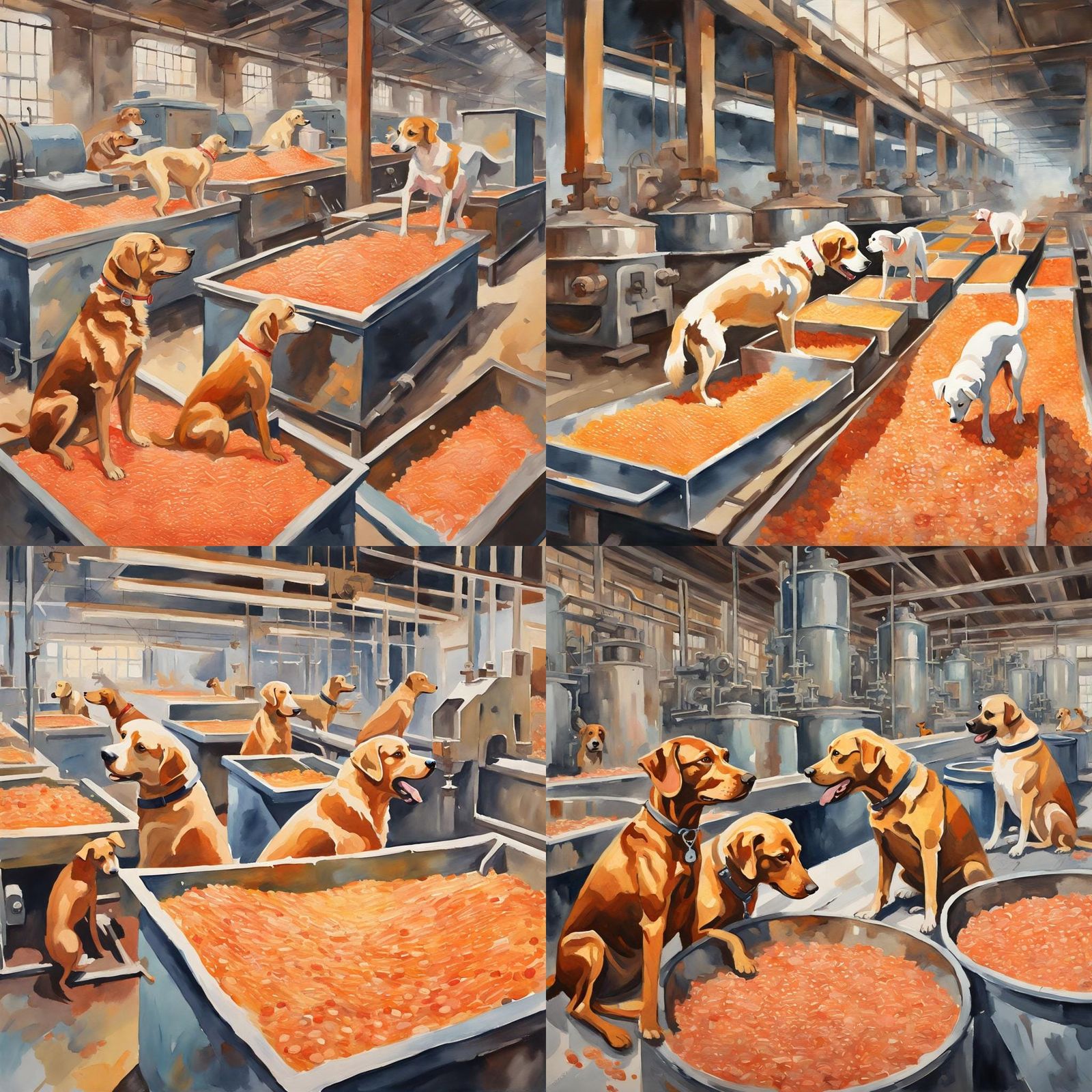 Dogs Cook Up Canine Cuisine: Gouache Impressionist Factory