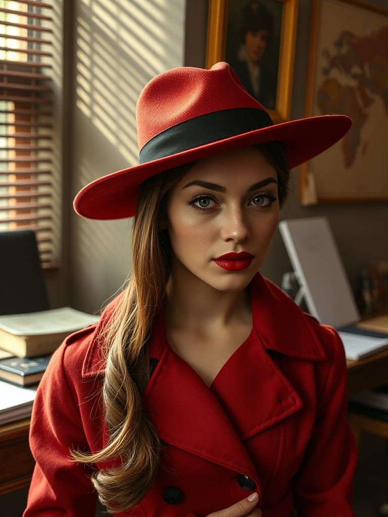 Mysterious Carmen Sandiego in Noir Detective Office