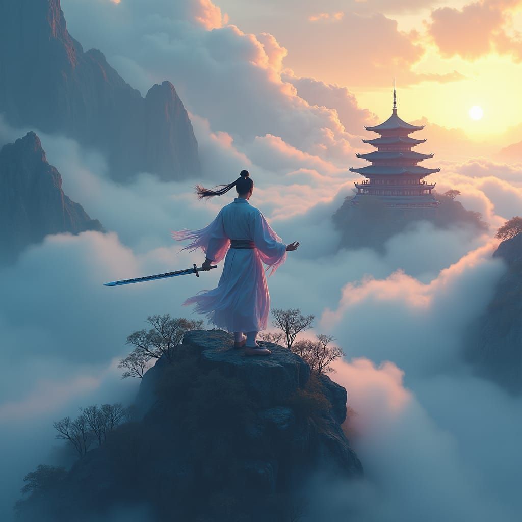 Tai Chi Master on Mystic Mountain, Digital Matte Painting