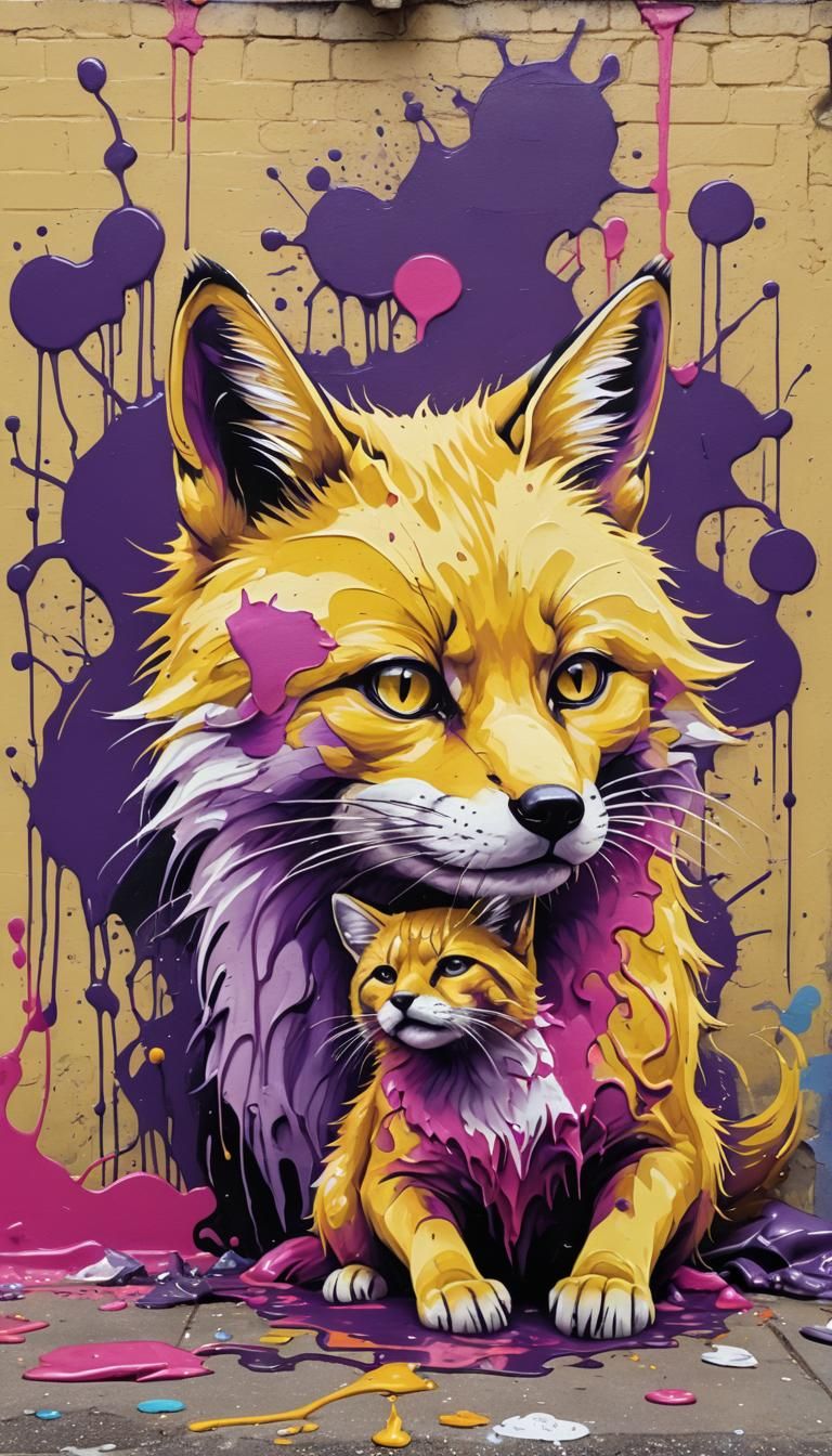 Colorful Graffiti Art of Fox and Cat