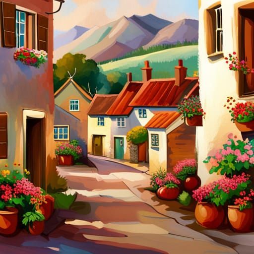 Picturesque English Village in Warm Light