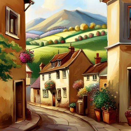 Picturesque English Village with Volumetric Lighting