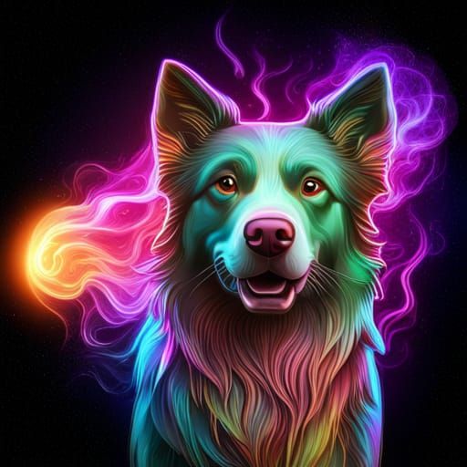 Glowing Glass Border Collie Statue in Cosmic Art