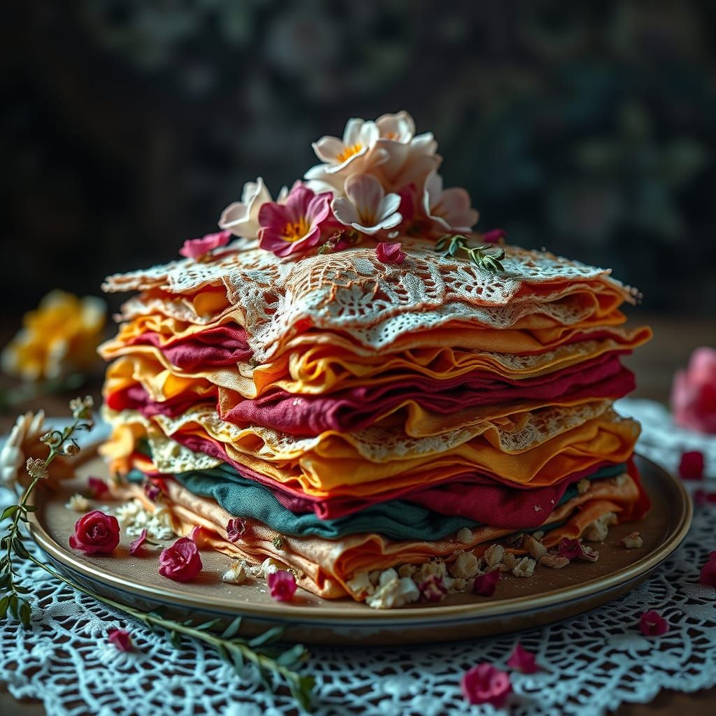 Lasagna Made of Lace and Flowers in HDR