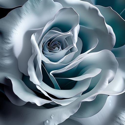 Surreal Black Rose with Fluid Fractals and Shimmering Light