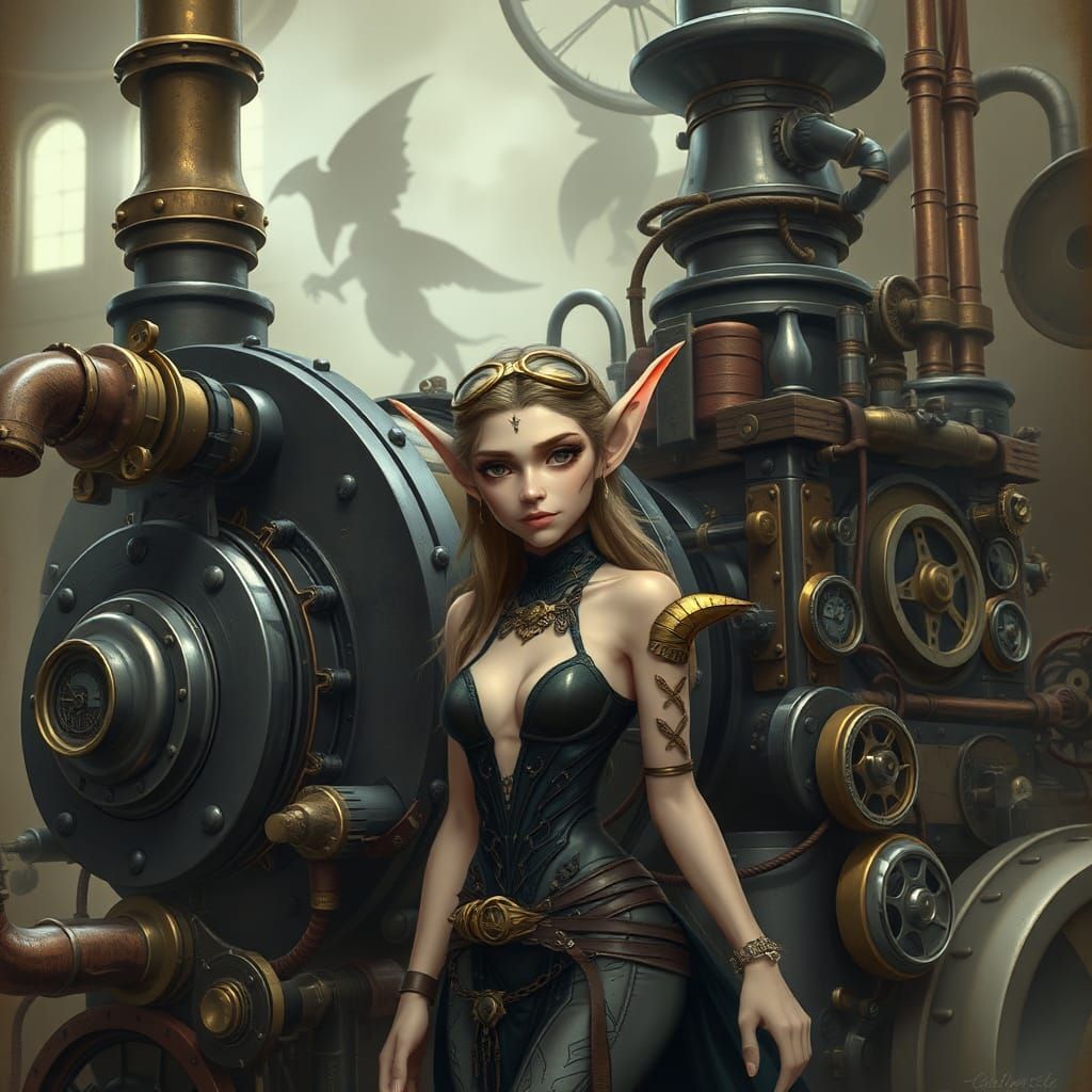 Steampunk Elf with Steam-Powered Engine