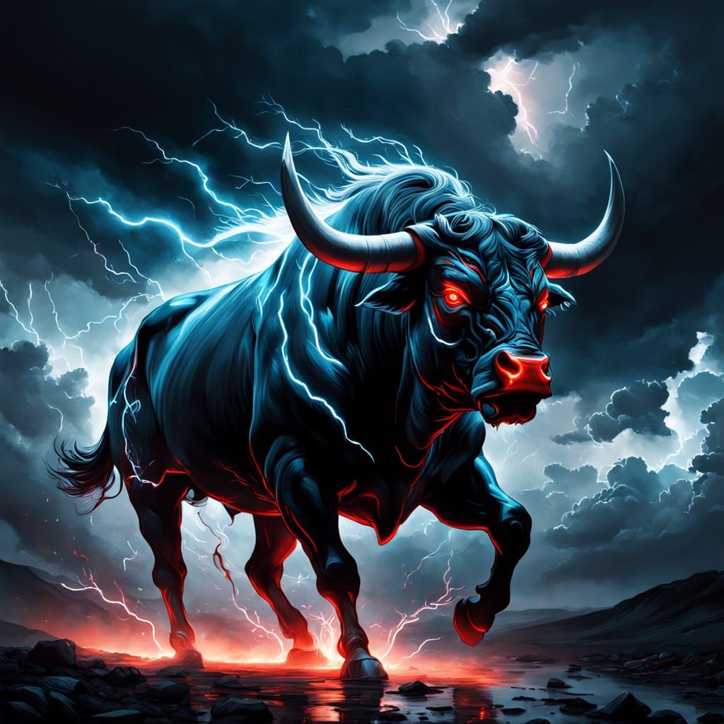 Colossal Bull Flies Through Stormy Clouds in Ethereal Artwor...