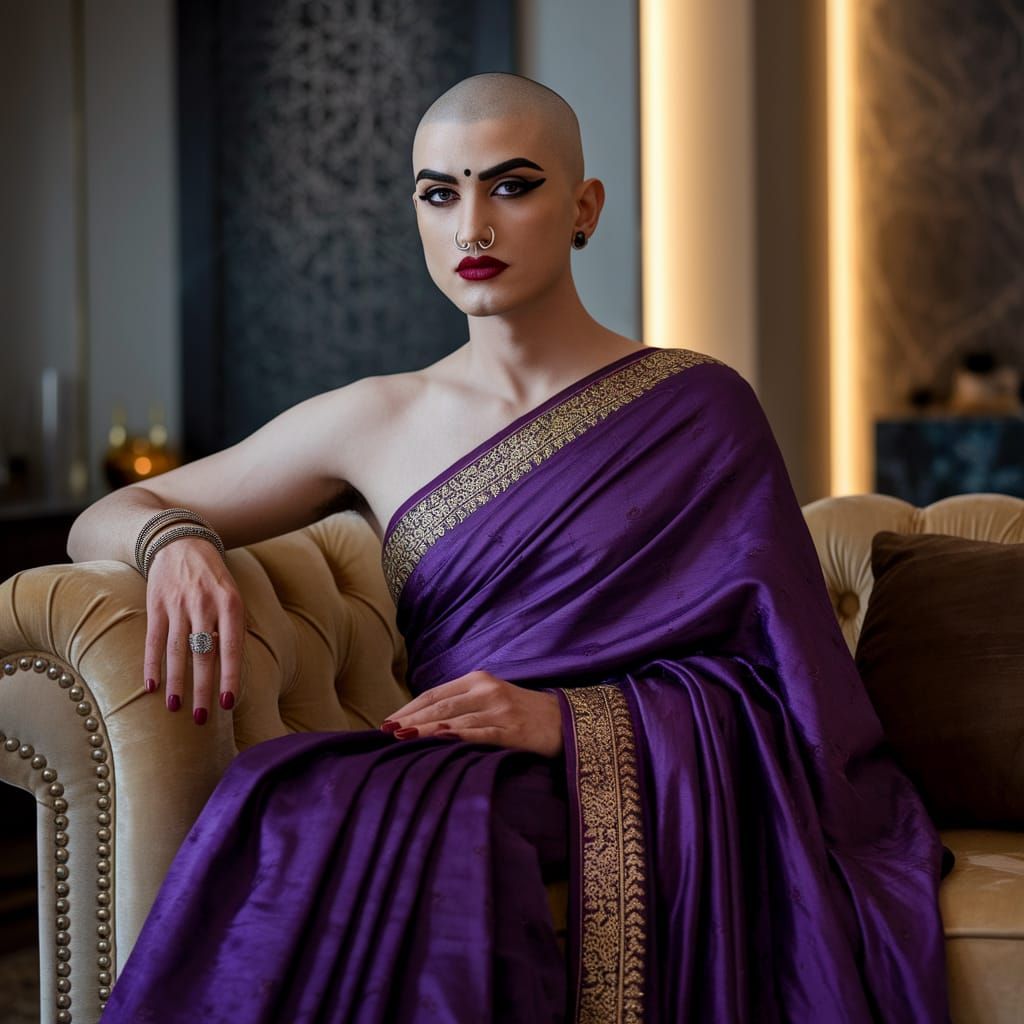 Regal Indian Androgynous Beauty in Opulent Velvet Splendor