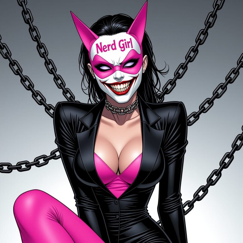 Female Joker in Pink Mask, Comic Book Art