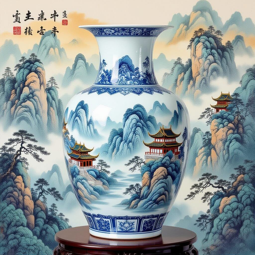 Chinese Turquoise Vase with Yellow Mountain Dragon