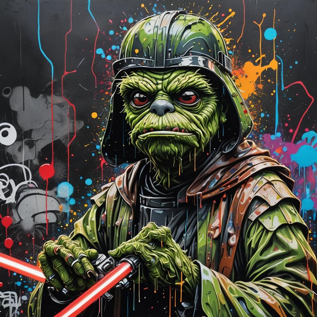 Darth Oscar the Grouch Lightsaber Graffiti Art