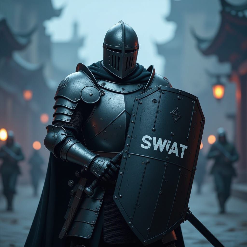 Knight With Tactical Shield on Modern Battlefield